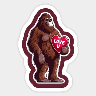 bigfoot holding Valentine's Day Heart. Sticker